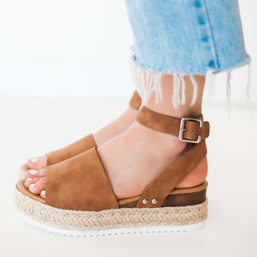 CYBER SALE! OLIVIA Tan Platform Espadrilles - Picture 3 of 7